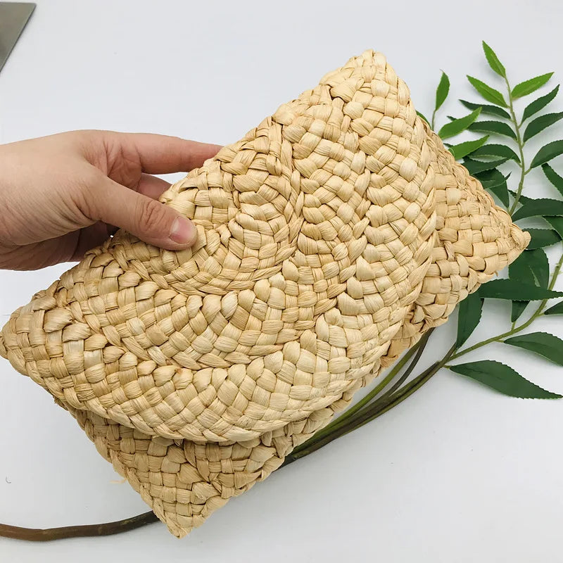 Fashion Corn Husk Handmade Women's Straw Bag Summer New Envelope Wallet Multi-color Beach Holiday Woven Bag Female Coin Purses