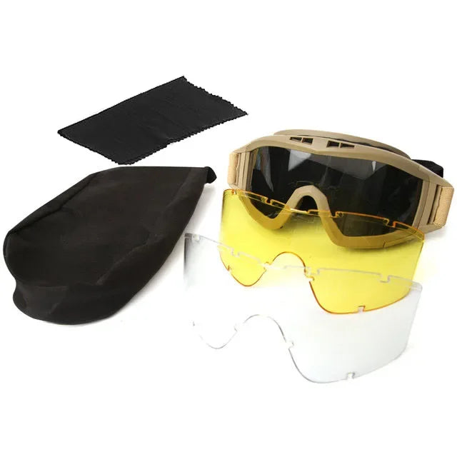 Tactical Goggles Mountaineering Shooting Sunglasses Windproof Sand Control Motocross CS Glasses 3 Lenses Replaceable Motorcycle