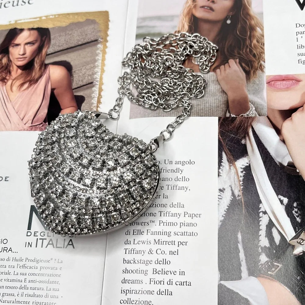 Luxury Rhinestones Ladies Evening Bag Mini Heart Shape Shoulder Bag Portable Handle Rhinestone Handbags Evening Wedding Party