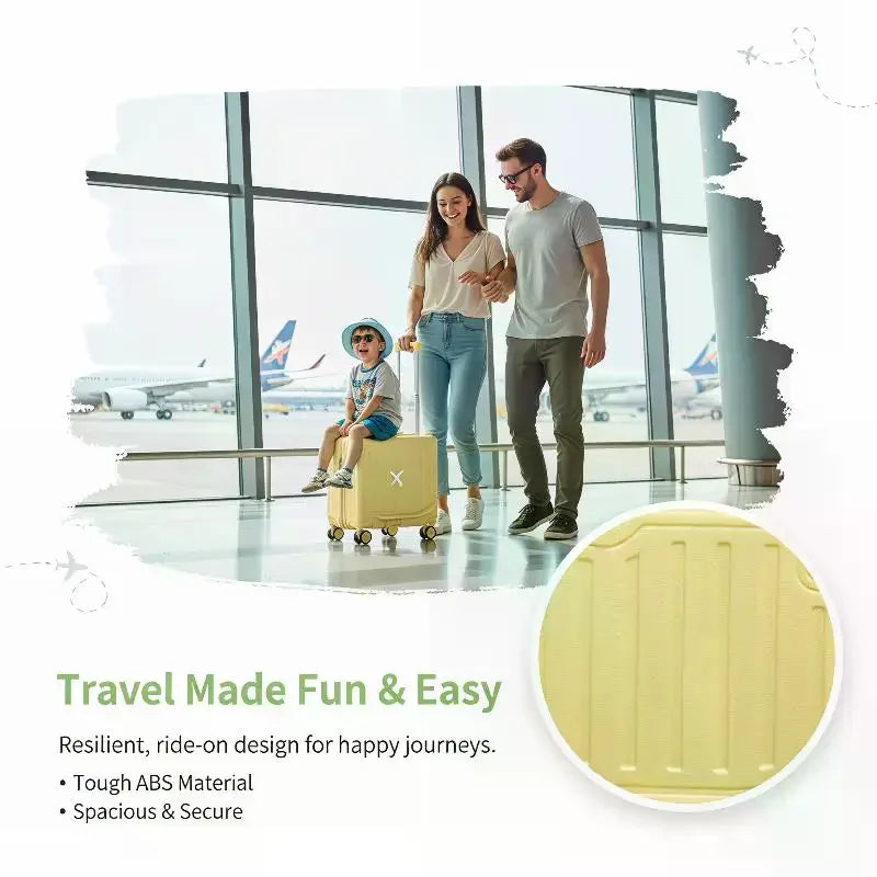 Kids Luggage Ride On 20 Inch Carry On Password Lock Portable Rolling Suitcase for Short Trip Toddler Birthday Present Travel Cut