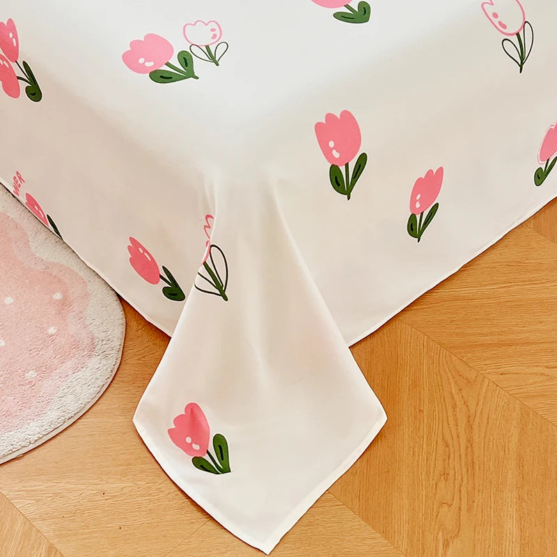 1PC or 3PCS Bed Flat Sheet Pillowcases Bed Cartoon Printed Top Sheets Single/Queen/King Flat Bedsheets Home Bed Linen Sheets