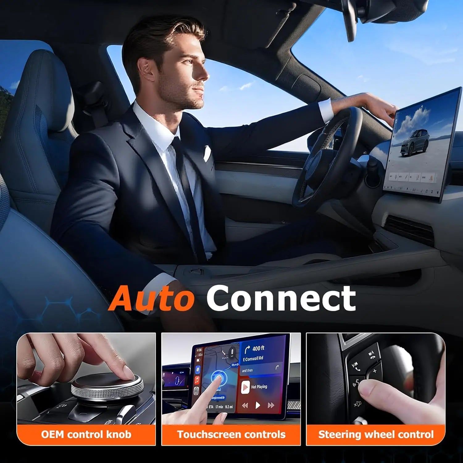 4-in-1 Wireless CarPlay Adapter with Screen Mirroring, Wi-Fi 6, CarPlay & Android Auto, iPhone & Android,Zinc Alloy