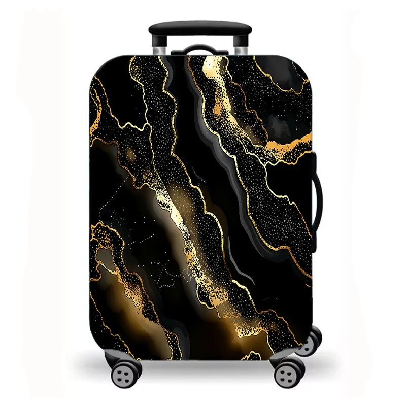 Luggage Cover, Gold Foil Fluid Marble Agate Print Stretch Suitcase Protector, Luxury Neutral Abstract Travel Design