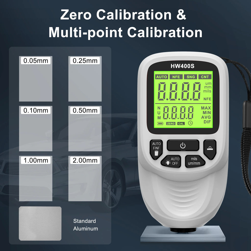 New HW400S Car Paint Film Tester Coating Thickness Gauge Car’s Original Coating Auto Car Paint Meter0-2000um Fe and NFe Probe