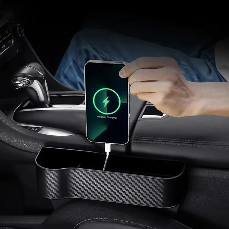 Carbon Fiber Car Seat Gap Organizer, Multifunctional Console Side Storage Box for Phone & Accessories