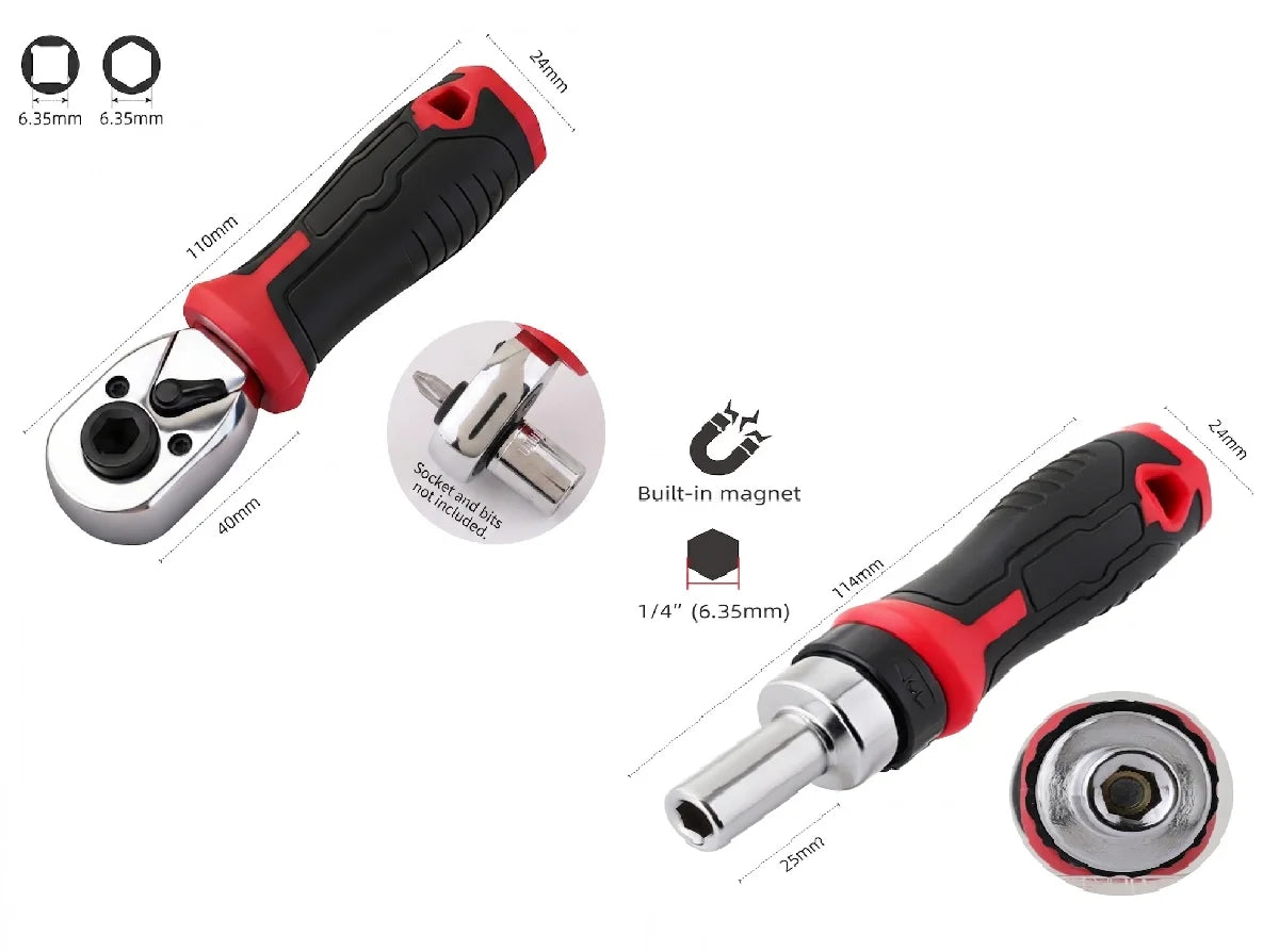 1/4" Mini Ratchet Wrench Set 72-Tooth Reversible Ratchet Socket Wrench Hex Bit Driver CR-V Hand Tools for Bicycle Car Repair DIY