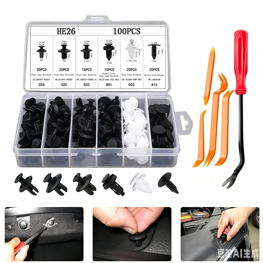 100 Box/Bag Car Fastener Clip Mixed Car Body Push Retainer Pin Rivet Bumper Door Trim Panel Fastener Kit Car Clip Acesssories