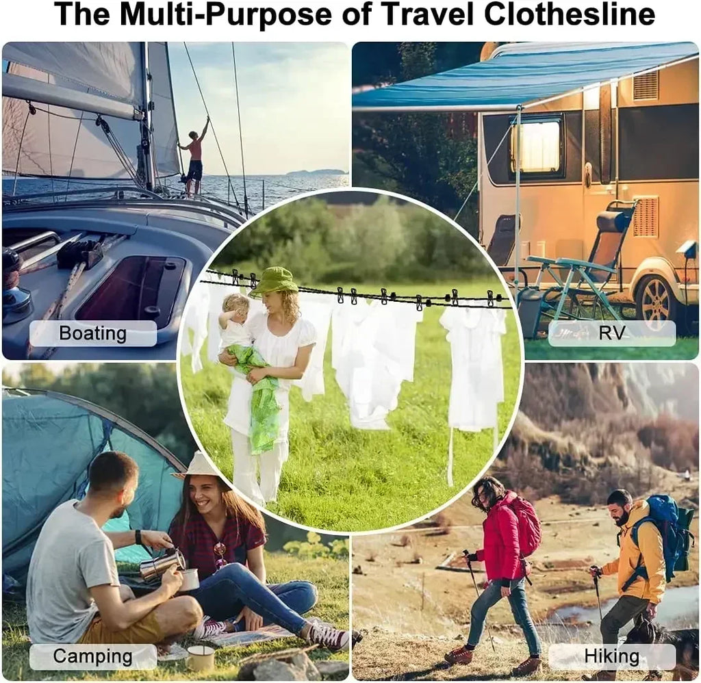 Adjustable 1.8m Retractable Clothesline with 12 Clips for Laundry and Camping  tendedero camping Clothesline with 12 Clips