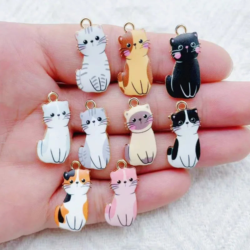 12pcs Cartoon Alloy Drip Oil Cute Cat Pendant DIY Accessories Cat Necklace Bracelet Key Pendant