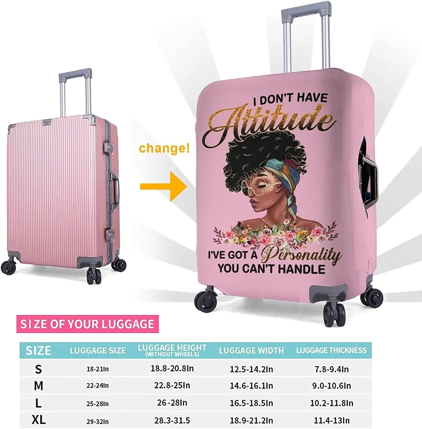 Travel Suitcase Protector African American Woman Elastic Protective Washable Luggage Cover With Concealed Zipper For 18-32 Inch