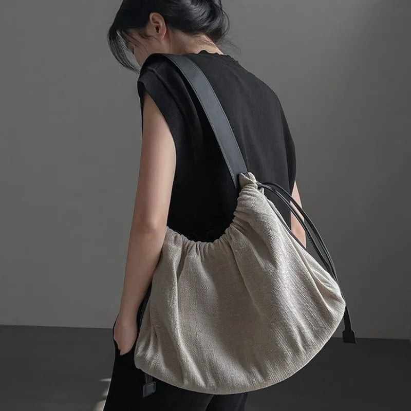 Women Large Canvas Tote Bag Niche Design Lightweight Travel Shoulder Crossbody Purse Commuter Handheld Handbag