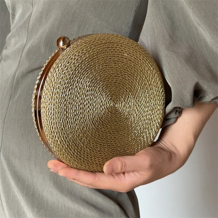 2023 NEW Straw Bags for Women  Hand-Woven Rattan Bag Handmade Woven Round  Purse Clutch Bag Bohemia Evening bag