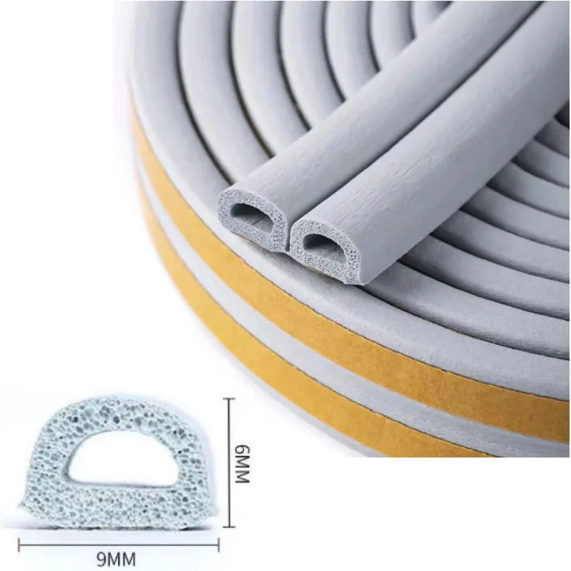 5/10M D-Shape Door Weather Seal Strip Gap Filler Soundproof Windbreak Rubber Foam Self-Adhesive Door Window Sealing Strip