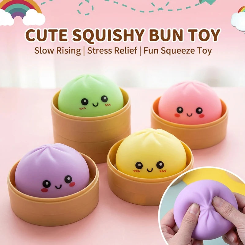 Colorful Dumpling Squishy Stress Relief Balls with Steamer Reusable Rebound Squeeze Reliever Dough Ball Home Office Gifts