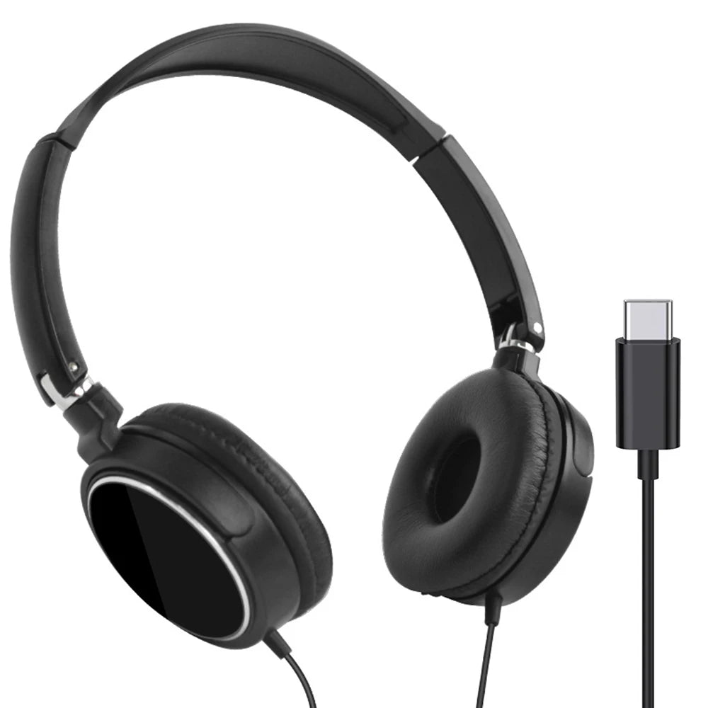 3.5mm/Type-C Wired Headphones Noise Cancelling Business Over Ear Headset Flexible Adjustable Stereo Earphones for PC MP3 Mobile