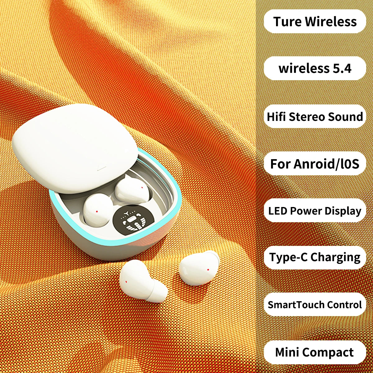 Bluetooth Wireless Earbuds, Noise Cancelling, LED Display, Ultra-Thin Mini Design for Sleeping, Long Battery Life