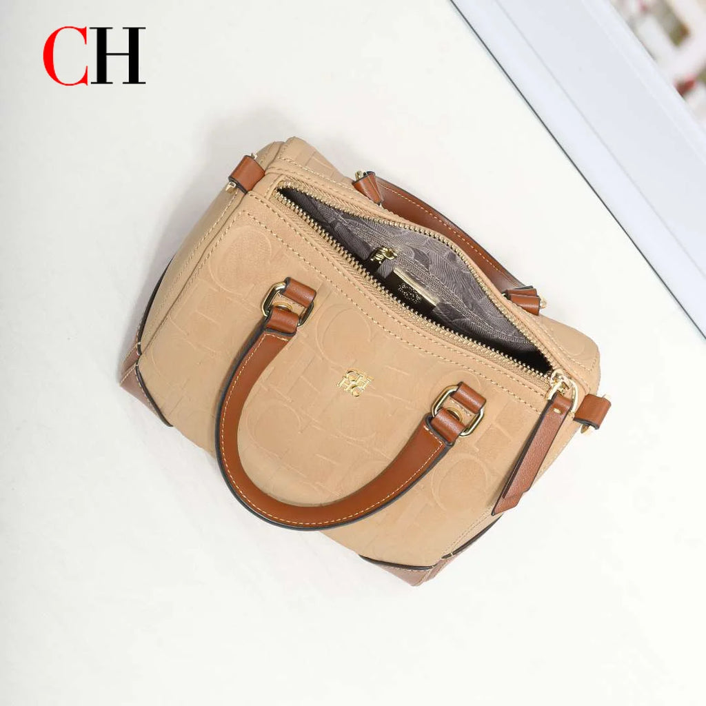 CH Women Top Handle Handbag Embossed Letter Pattern Shoulder Crossbody Bag Elegant Commuter Purse with Adjustable Strap