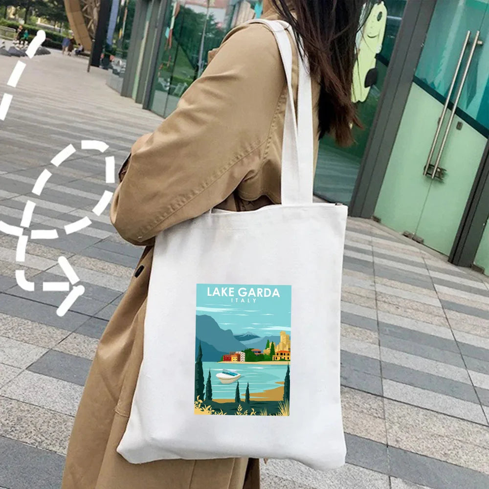 Kyiv Ukraine Milan Rio De Janeiro San Diego Santorini Greece Sydney Tokyo Women Canvas Shoulder Cotton Tote Bag Shopping Handbag