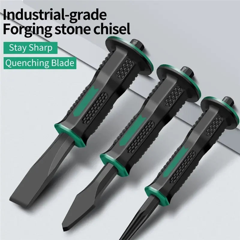 Chrome Vanadium Steel Carving Chisel Stone Flat Chisel With Hand Guard Construction Cement Masonry Concrete Engraving Cut Tool