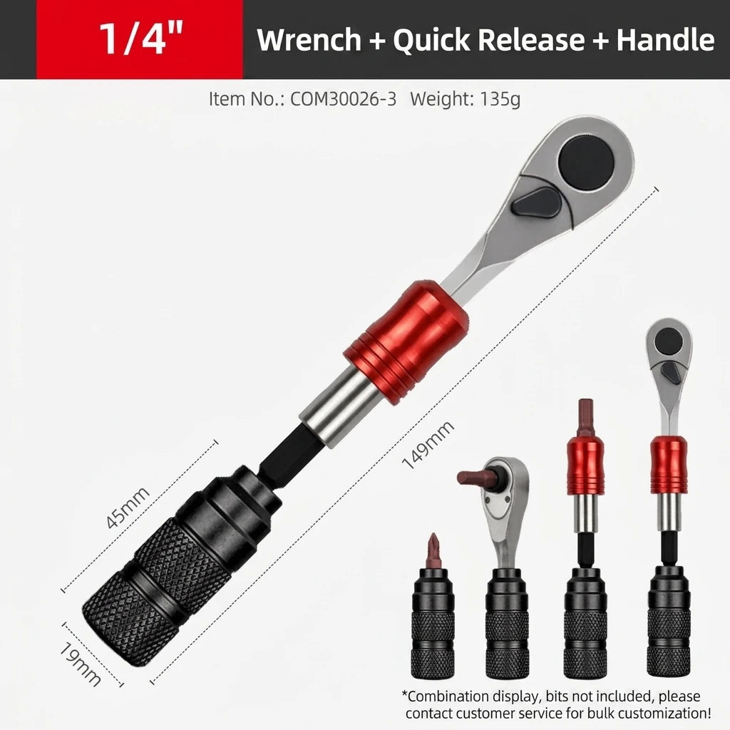1/4 Inch Mini Ratchet Screwdriver, Compact Hex Bit Handle Tool for Tight Spaces, Auto Repair, Bike Maintenance & DIY Projects