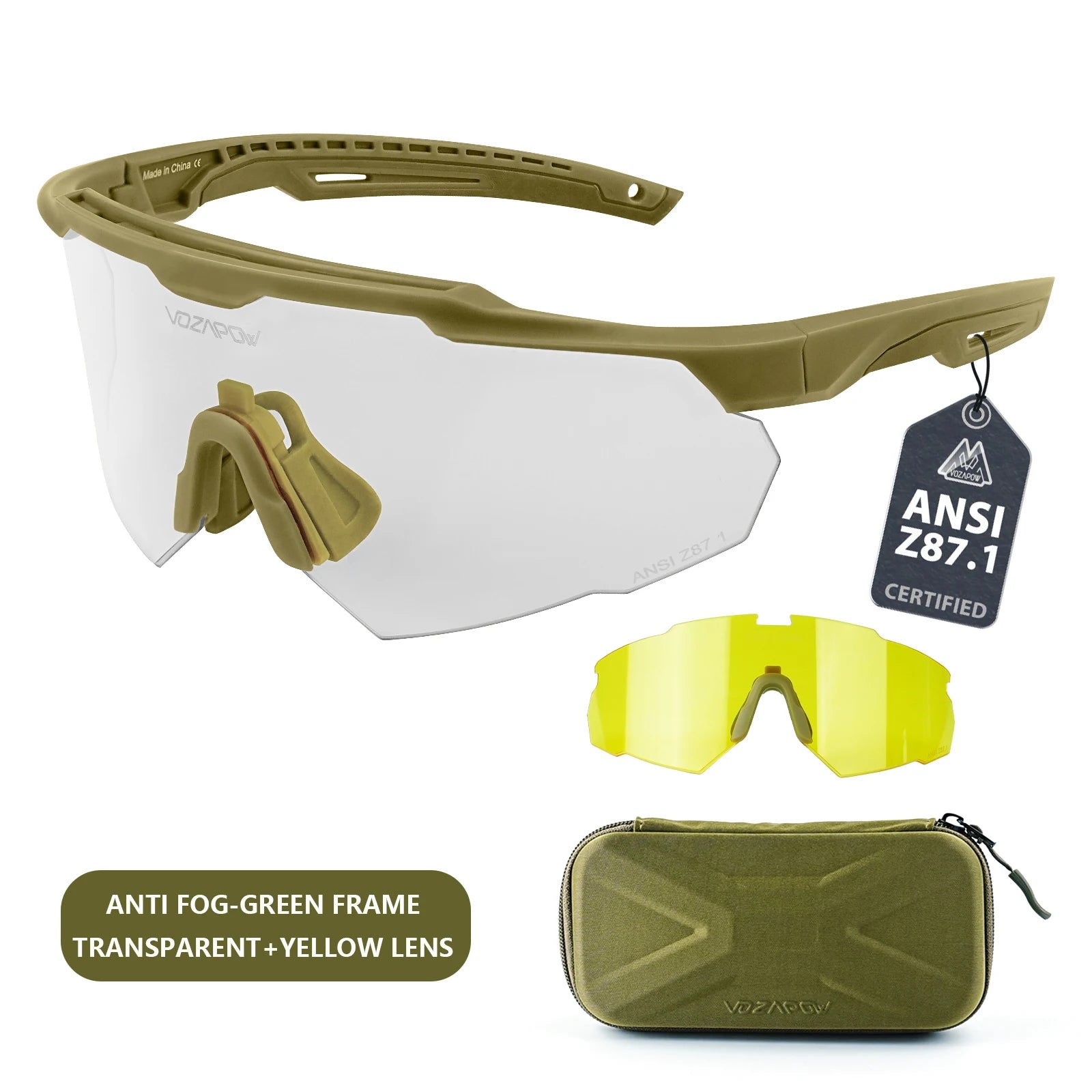 Vozapow Professional Shooting Glasses UV400 ANSI Z87.1 Safe Airsoft Tactical Goggles Anti Fog Mountaineering Fishing Sunglasses