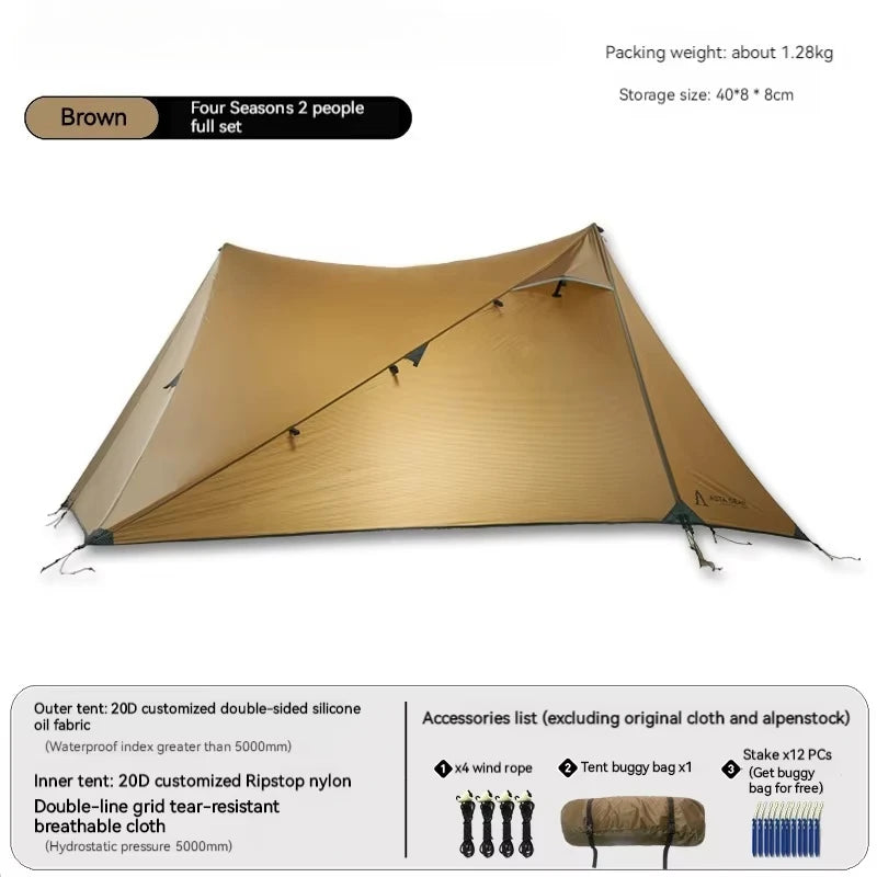 Yun Chuan double-sided silicon-coated double A pyramid 15D nylon rodless camping hiking outdoor ultralight tent