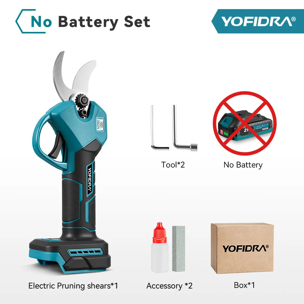 YOFIDRA 30mm Brushless Electric Pruner Cordless Handheld Orchard Shrub Pruning Tree Branches Cutter For Makita 18V Battery Pin