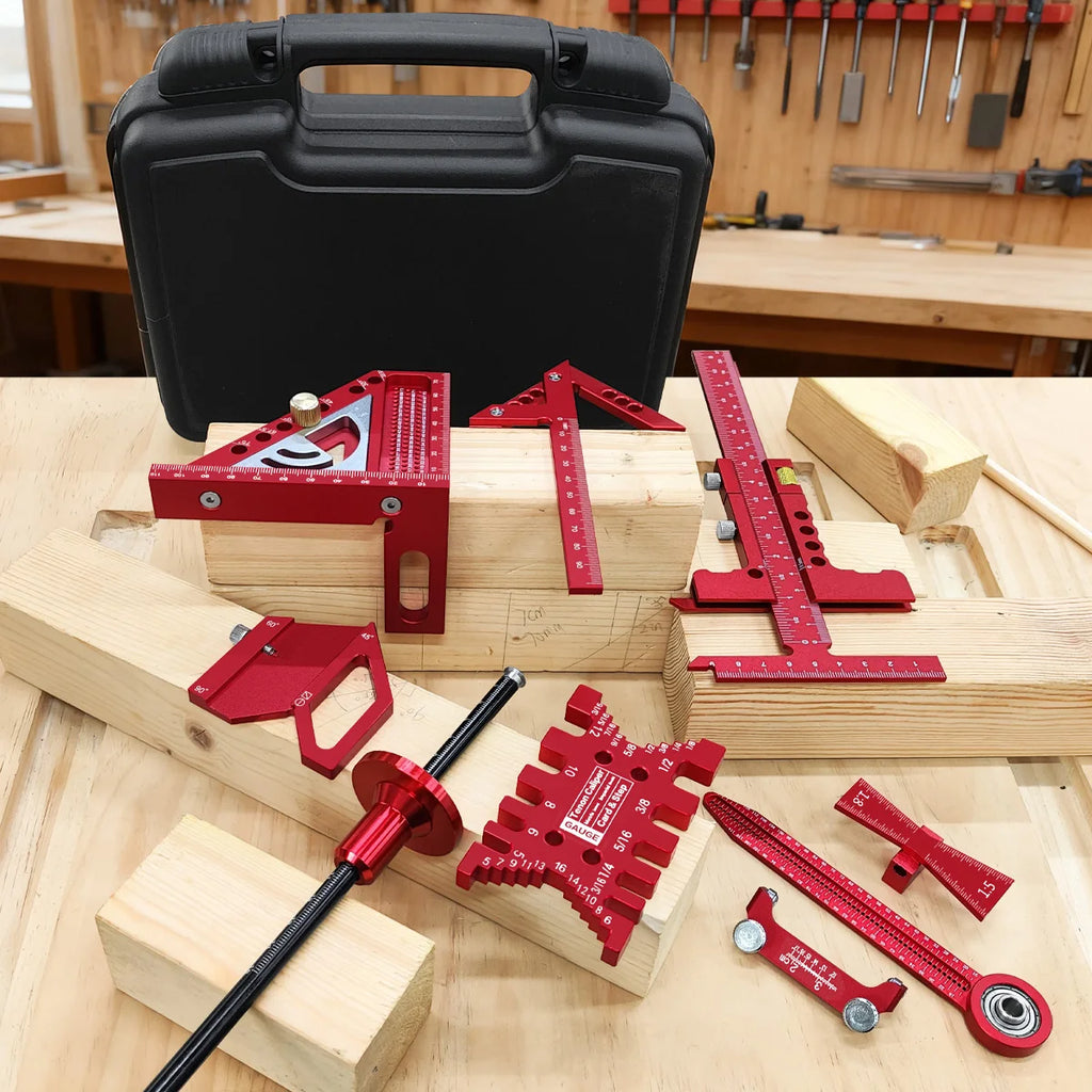 Aluminum Precision Woodworking Square Kit 6-10Pcs with Box,  Scribing Layout Ruler Quick Splicing DIY Woodworking Measuring Tool