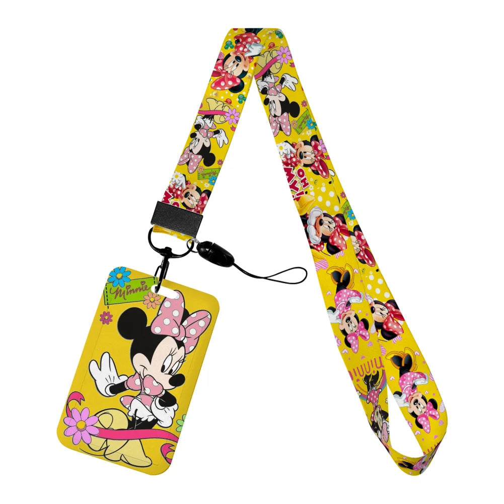 Disney Yellow Series Mickey Minnie Card Holder Work Permit Name Badge with Keychains Student Id Card Lanyard Holder Accessories