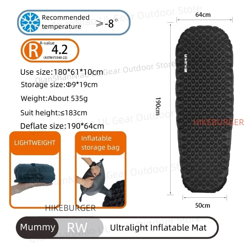 Light Tour R Value 7.5 Camping Inflatable Mattress Outdoor Portable Sleeping Pad Ultralight Hiking Single People Mat R4.2/R3.5