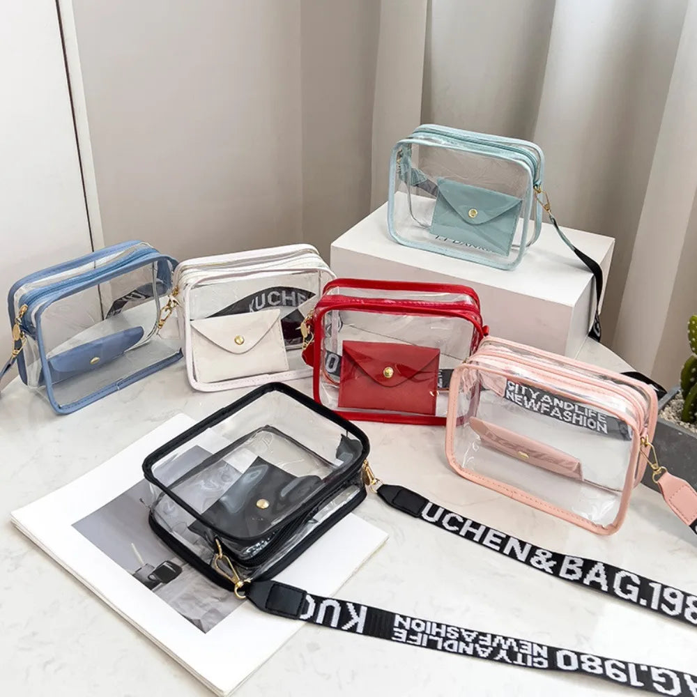 Fashion PVC Crossbody Bags Handbag with Small Phone Bags Transparent Jelly Bag Small Square Bag Women