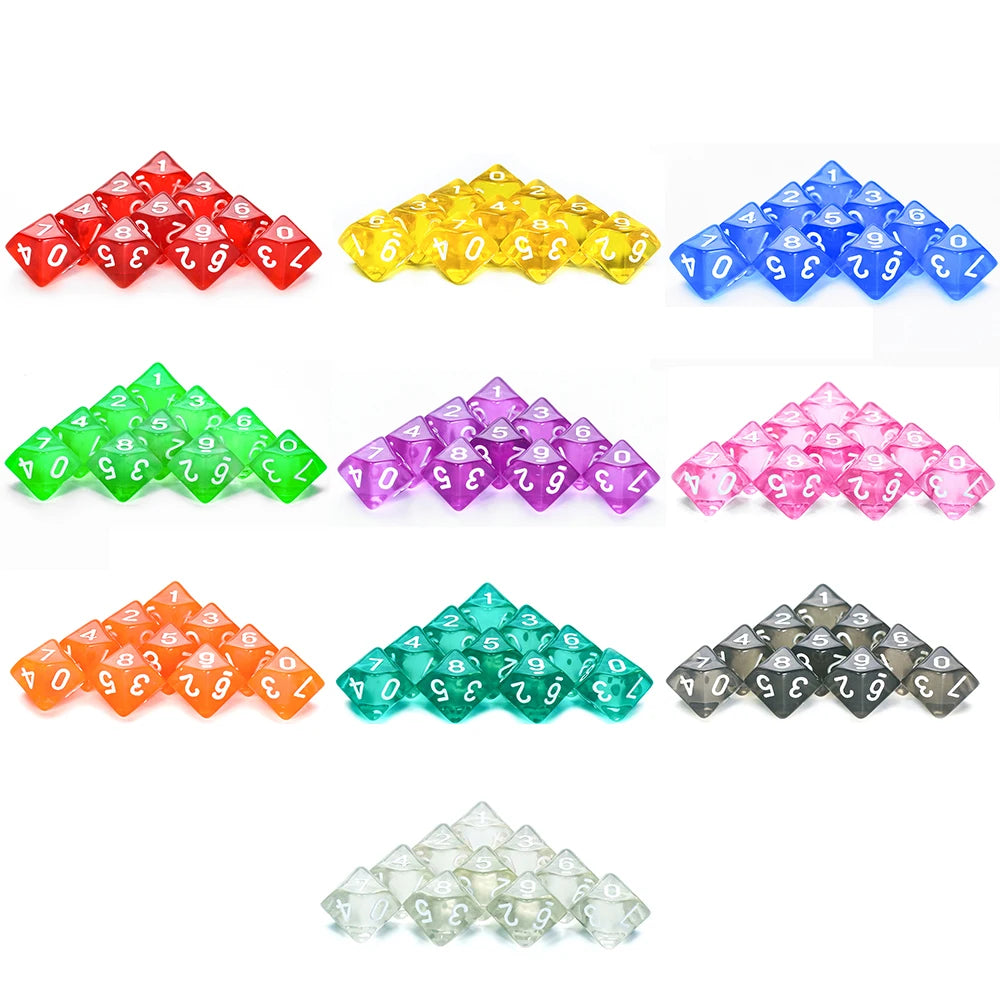 Board Game D10 Dice 10pcs Digital 0-9 Polyhedral Dice for Table Role Playing Game DND COC