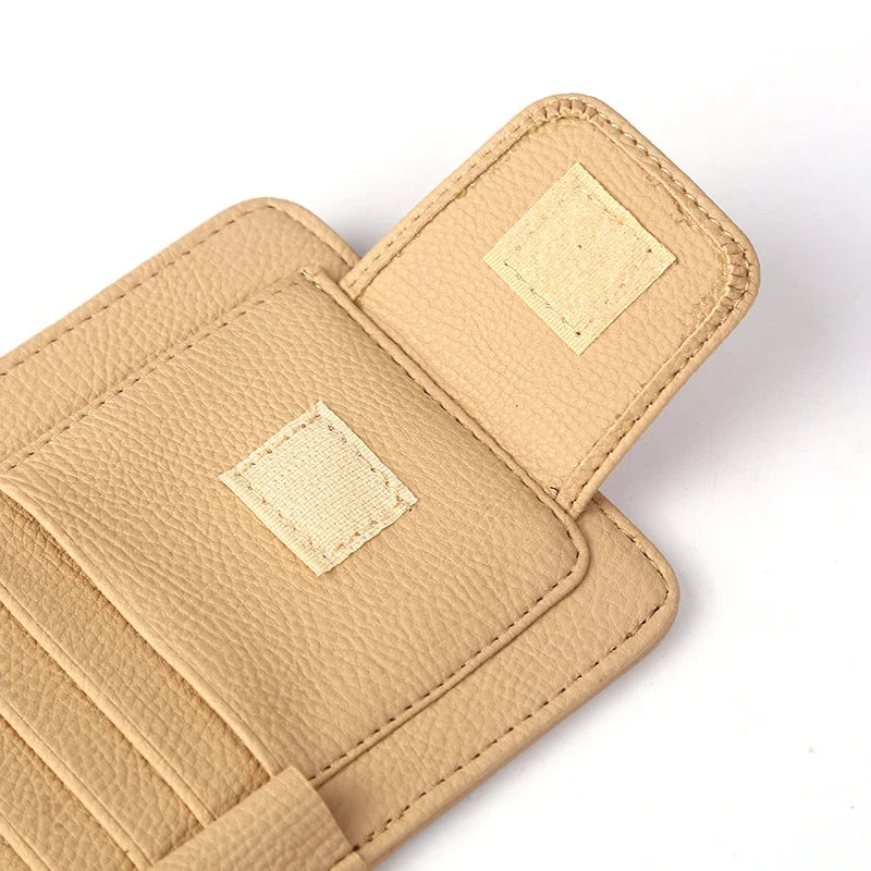 Car Sun Visor Organizer PU Leather Car Document Storage Pouch Pen Holder Multi-Pocket Sunglasses Clip Auto Interior Accessories