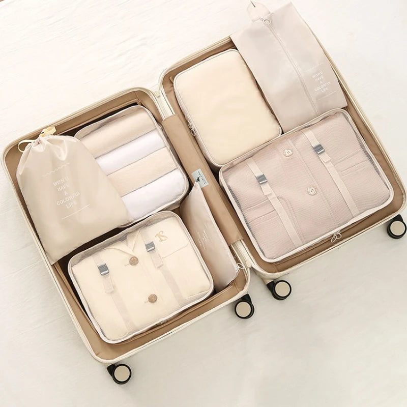 7Pcs/set Travel Luggage Storage Bags Toiletries Shoes Clothing Underwears Sorting Organizer Bag Set