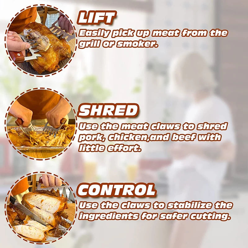 Meat Claws for Shredding Pulled Pork, Chicken, Turkey and Beef- Handling & Carving Food - Barbecue Grill Accessories