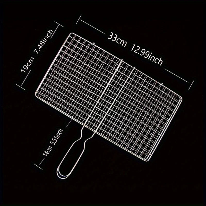 1pc Foldable BBQ Grill Basket Fish Roaster, Portable Vegetable Basket Fish Holder With Removable Handle