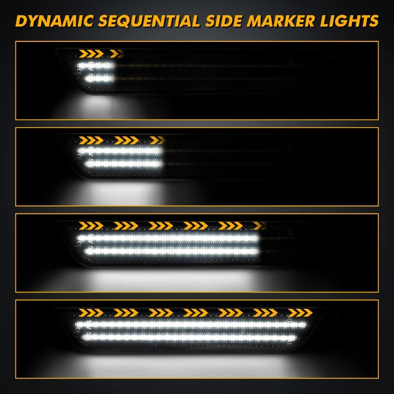 4Pcs/set Dynamic LED Side Marker Lights Front Rear Bumper Light for Chevy Camaro 2010-2015