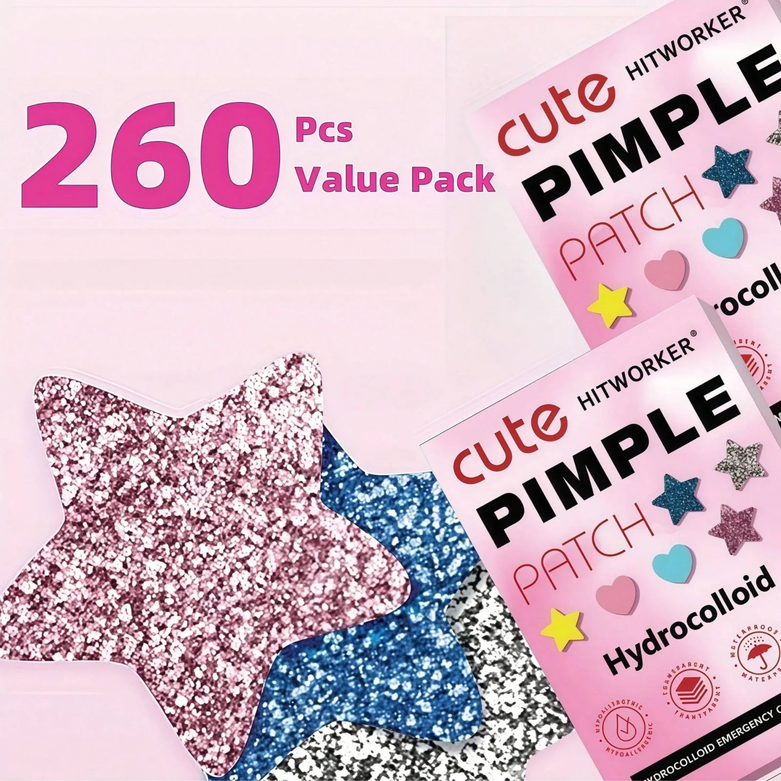260 pcs Acne Patches - Gentle and non-irritating, absorbs acne and cleans blemishes - Multi-shaped and colorful concealer patche