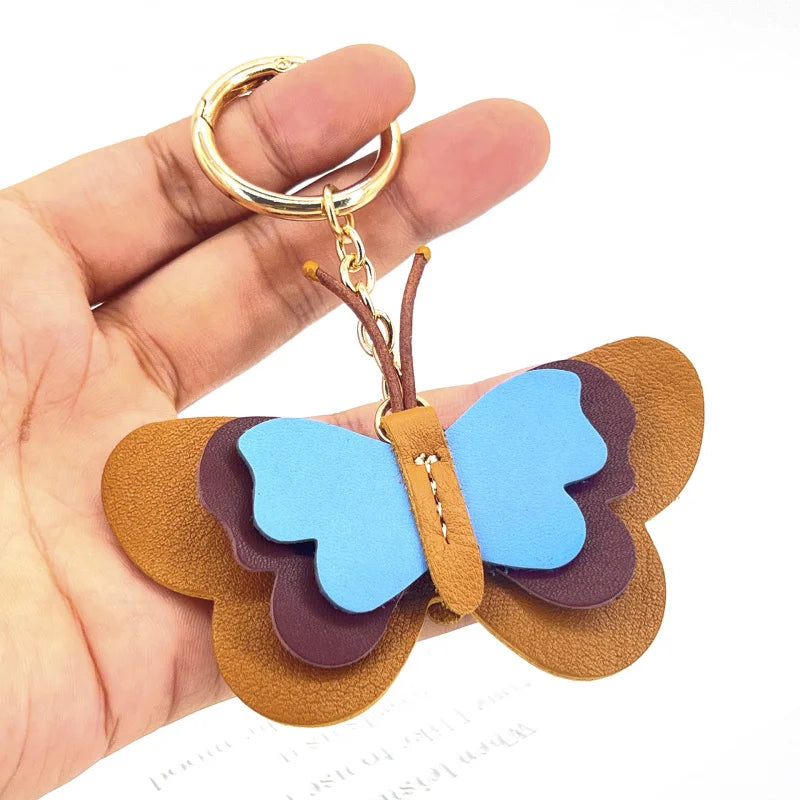 New Genuine Leather Butterfly Keychain Bag Pendant Gift Cute Car Key Ring Luggage Bag Parts Accessories For Women And Men