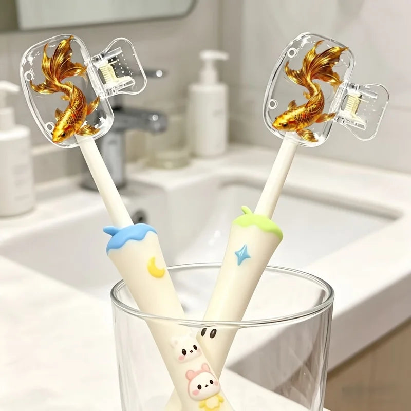 2pcs Lucky Goldfish Koi Toothbrush Head Cover Storage Case Toothbrush Protective Cover Holder Bathroom Accessory for Home Travel