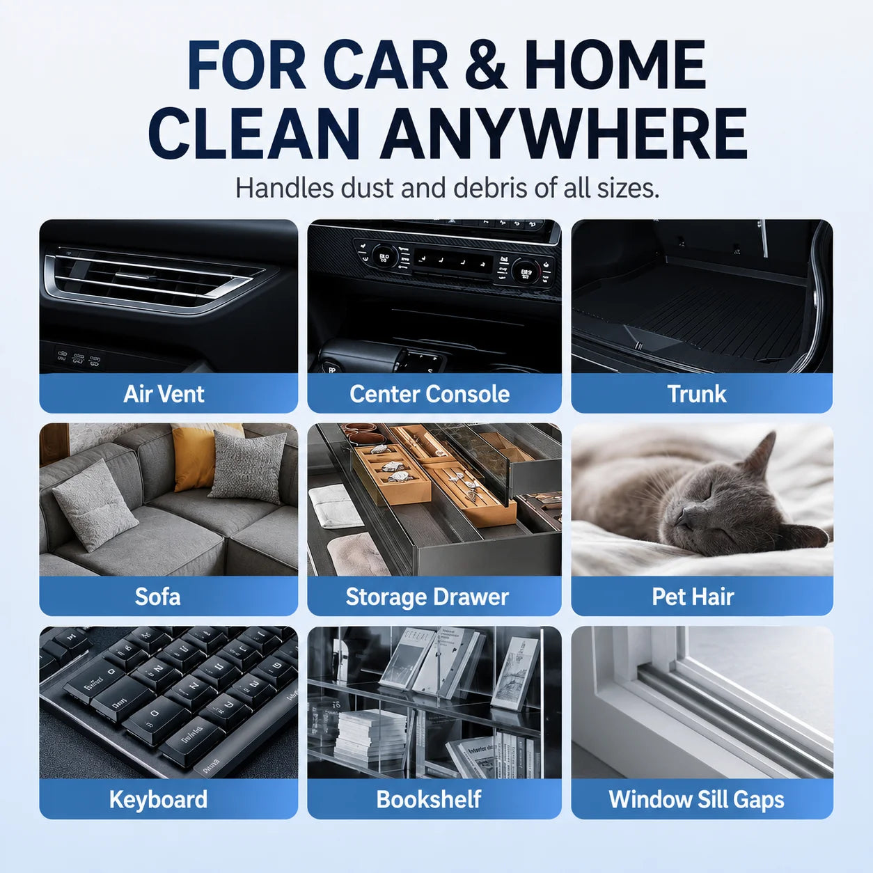 Portable Cordless Handheld Car Vacuum Cleaner with Multiple Attachments for Car Interior Seat Dust and Debris Cleaning