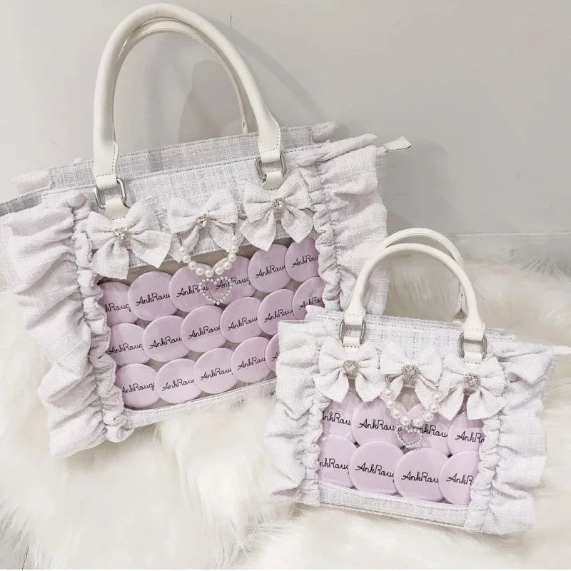 Japanese Sle Lace Trim Painful Bag Small Fraance Sle Handbag Single oulder Satchel Embellied with Button And Pleate...