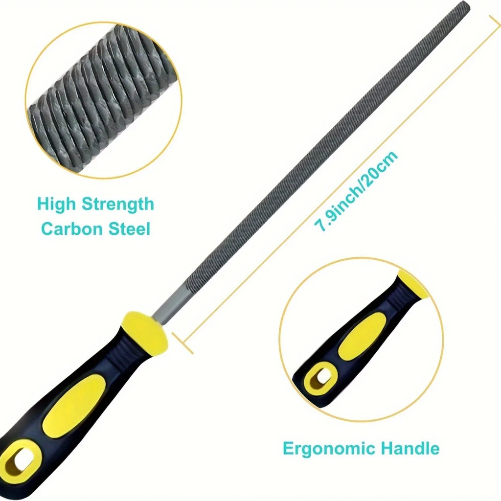 File Set, 8-inch, Professional High Carbon Steel File, Includes Flat/Round/Half-Round, Work for Metal, Wood