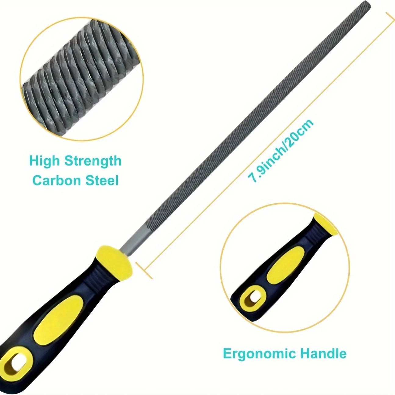 File Set, 8-inch, Professional High Carbon Steel File, Includes Flat/Round/Half-Round, Work for Metal, Wood