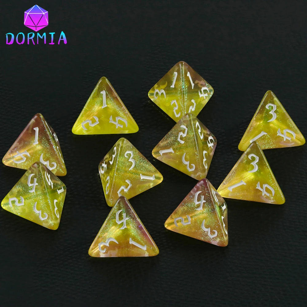 D4 Mixed Colours Polyhedral Dice High Quality 4 Sided Colourful Glitter Dice for Math Teaching Playing Tabletop Games