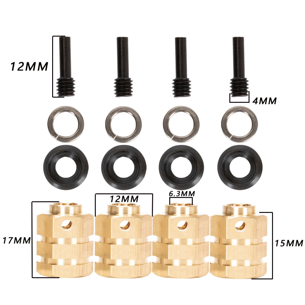 TRX4 4pcs 12mm Wheel Hex Wheel Hub Extended Adapter 6/8/9/10/11/12mm Brass Counterweight for 1/10 RC Crawler Car  TRX-4