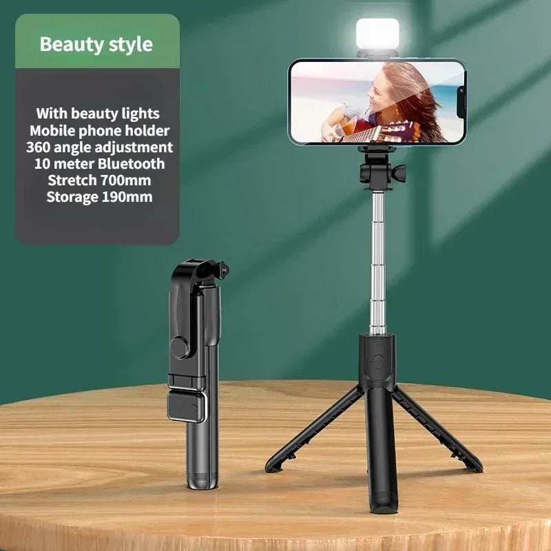 Wireless Selfie Stick Tripod Stand with Light Bluetooth Remote Extendable Tripod for iPhone Mobile Phone Live Streaming