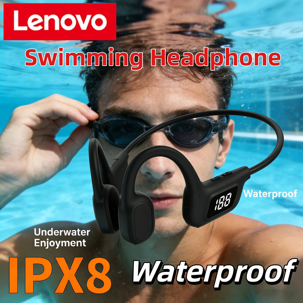 Lenovo Real X7/X8 Wireless Bone Conduction Headset Headphone IPX8 Bluetooth 5.3 For Swimming Waterproof Exercise Fitness 2026