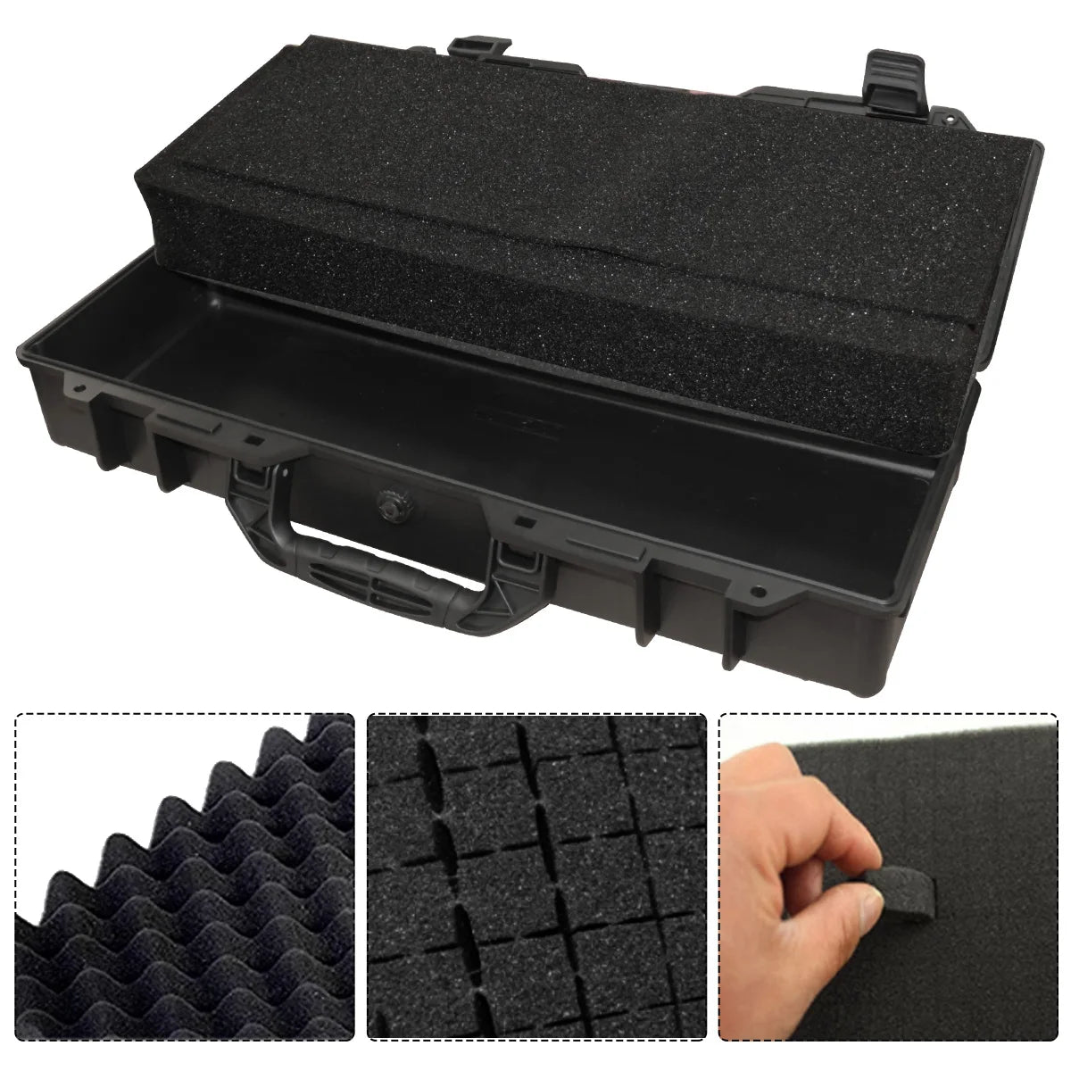 Waterproof Vehicle Maintenance and Repair Toolbox With Pre-cut Universal FOAM, Hard Shell PP Suitcase Portable Wear-Resistant Sh