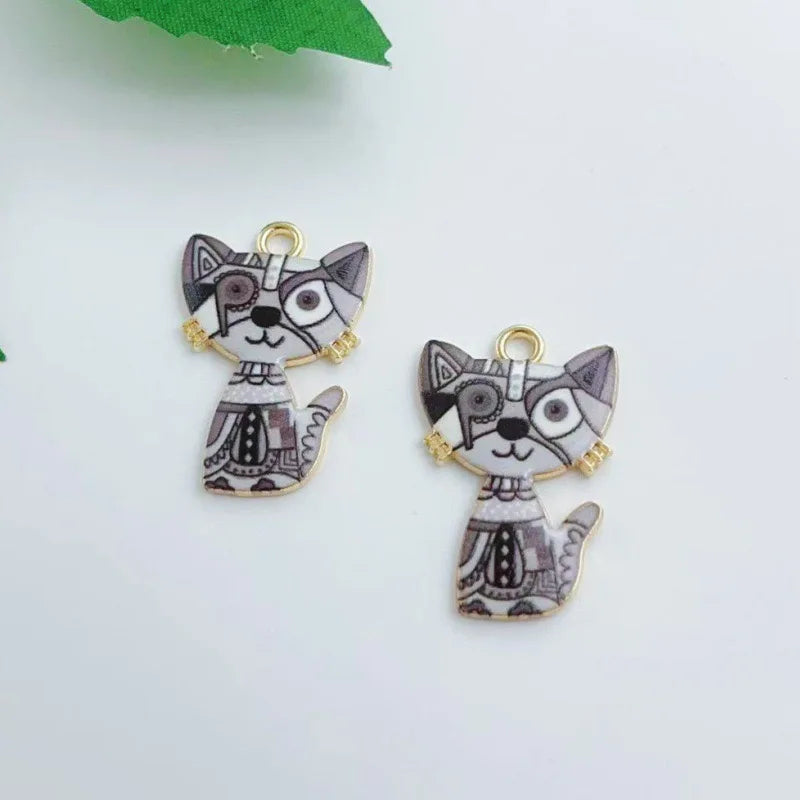 13pcs alloy oil dripping mechanical cat pendant, DIY jewelry making earrings, keychains, accessories